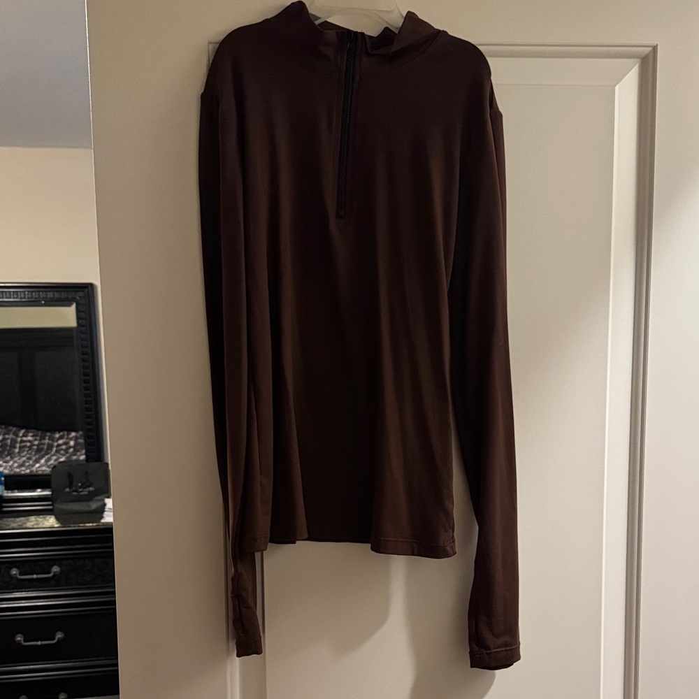 Brown Long Sleeve Top with Zipper